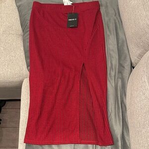 Forever 21 Red Ribbed Midi Skirt with Side Slit